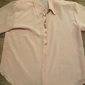 Petite impression y2k pink button up blouse